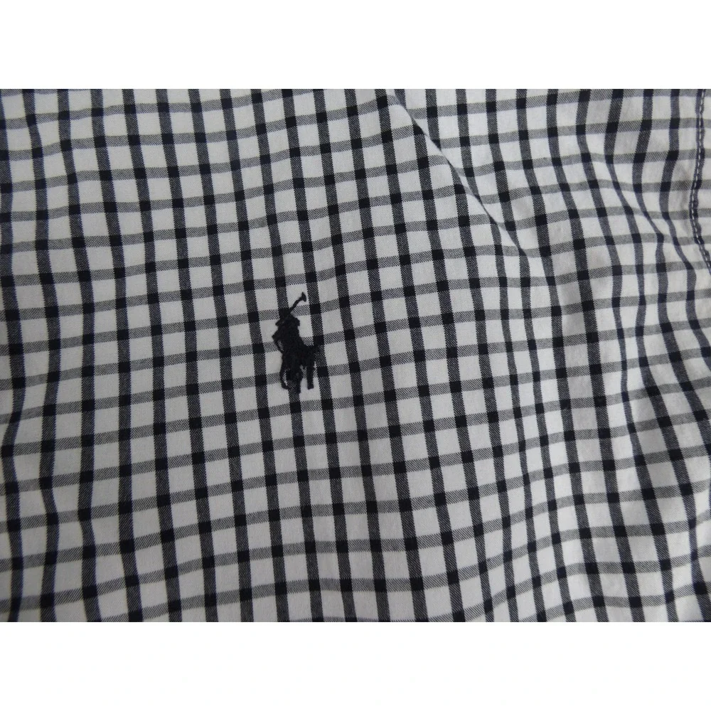 Ralph Lauren Boys Large Gingham Check Button Down Shirt Navy White Cotton L